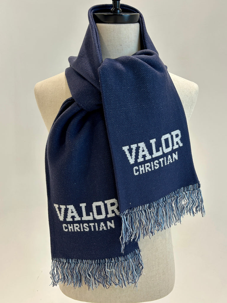 Valor Christian "V" Navy Scarf with Tri-Color Fringe