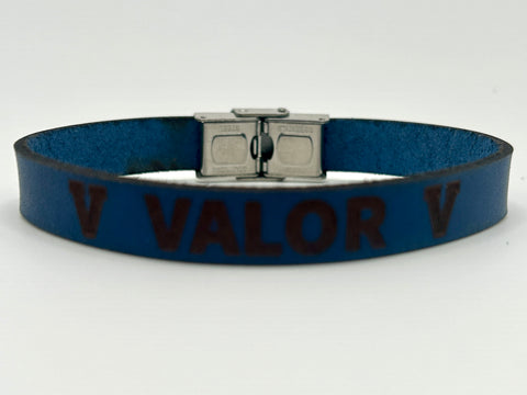 Navy Leather VCHS Bracelet with Silver Clasp