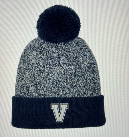 Navy Contrast Beanie with Pom