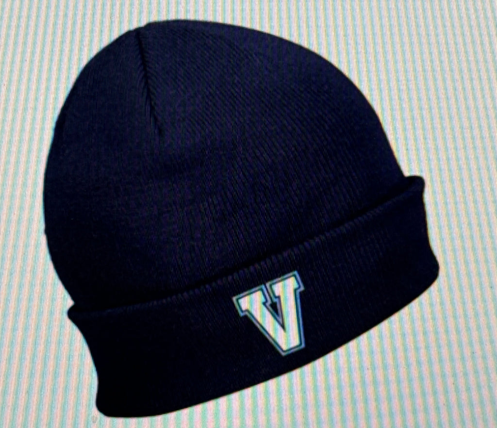 Navy Beanie with Full Color Valor "V"