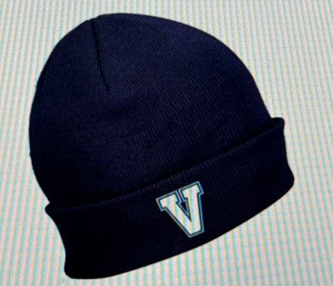 Navy Beanie with Full Color Valor "V"